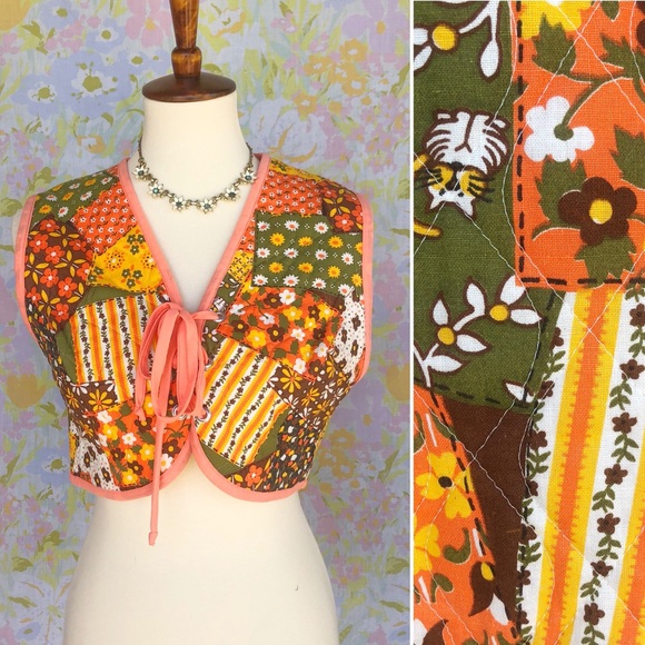 Vintage Jackets & Blazers - SOLD True Vintage 70s Lace Up Hippie Quilted Vest